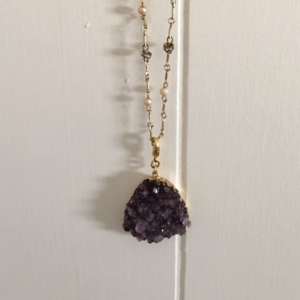 Gold Chain Necklace with Purple Druzy Pendant